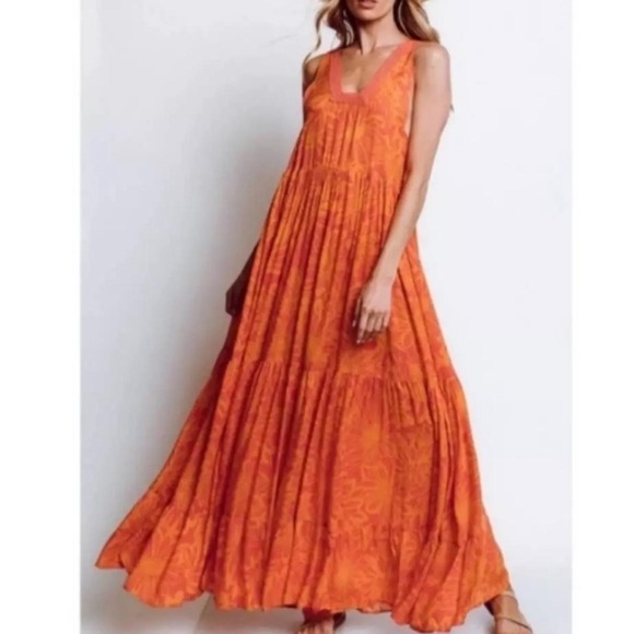 Free People Imtimately Tiers For You Boho Floral Maxi Orange. Size: M. NWT - Picture 12 of 13